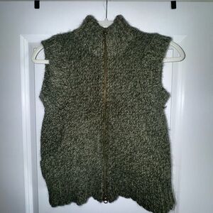 Sundance Olive Green Chunky Knit Zip-Front Sweater Vest